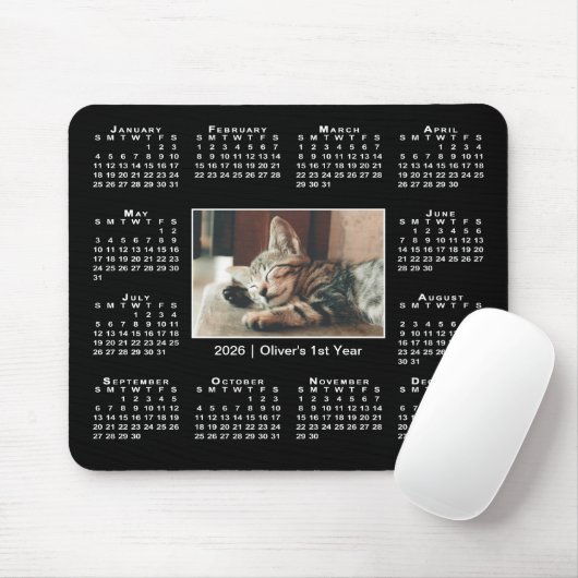 Modern 2026 Kalender Ihr Foto auf Schwarz Mousepad (Mit Mouse)