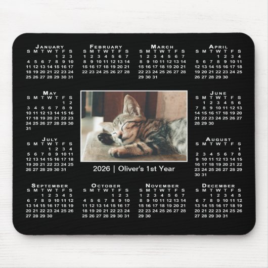 Modern 2026 Kalender Ihr Foto auf Schwarz Mousepad (Vorne)