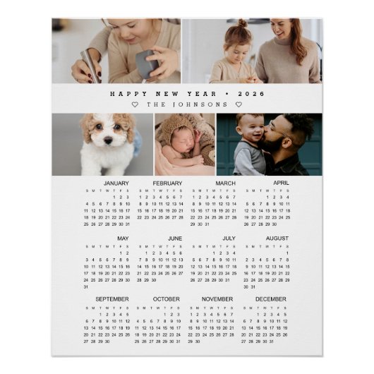 Modern 2026 Photo Collage Wall Calendar Poster (Vorderseite)