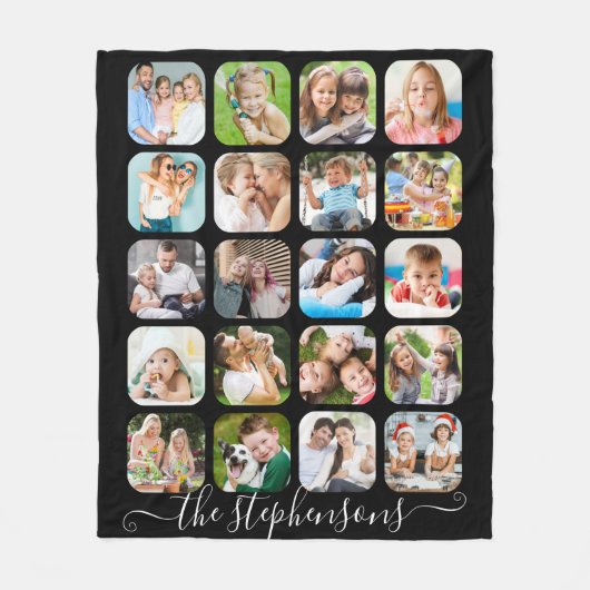 Modern 20 Foto Collage Script Name Fleecedecke (Vorderseite)