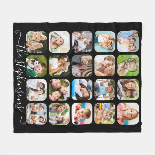 Modern 20 Foto Collage Script Name Fleecedecke (Vorderseite (Horizontal))