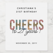 Modern 21. Geburtstag Party Leopard Print Weinetikett (Einzelnes Label)