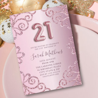 Modern 21. Geburtstag Pink Glitzer Sparkle Einladung