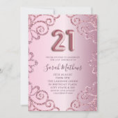 Modern 21. Geburtstag Pink Glitzer Sparkle Einladung (Vorderseite)