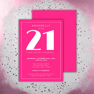 Modern 21. Geburtstagsparty in Hot Pink Einladung