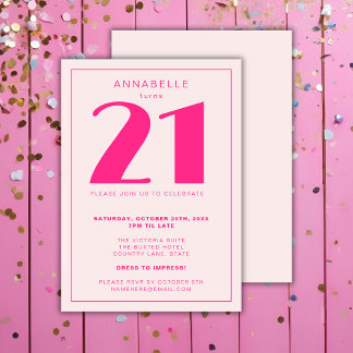Modern 21. Rosa Geburtstagsparty Einladung