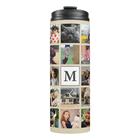 Modern 24-Familien-Foto Collage mit Initial Thermosbecher (Vorderseite)