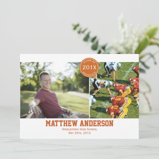 Modern 2 Foto Abschluss Einladung - Orange (Stehend Vorderseite)