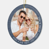 Modern 2 Foto Blauer Weihnachten Keramik Ornament (Links)