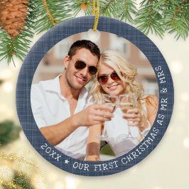 Modern 2 Foto Blauer Weihnachten Keramik Ornament