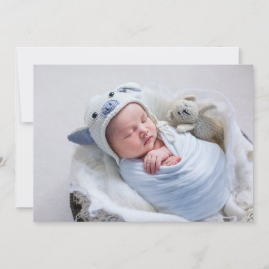 Modern 2 Foto Boy Birth Ankündigung (Rückseite)