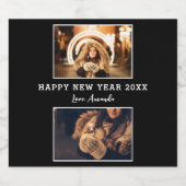 Modern 2 Foto Collage Schwarzes Glück Neujahr 2023 Schaumweinetikett (Einzelnes Label)