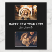 Modern 2 Foto Collage Schwarzes Glück Neujahr 2023 Weinetikett (Einzelnes Label)