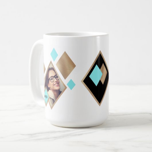 Modern 2 Foto Diamond Geometrie mit Monogramm Kaffeetasse (Vorderseite Links)