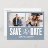 Modern 2 Foto Dusty Blue Ankündigungspostkarte (Vorne/Hinten)