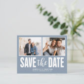 Modern 2 Foto Dusty Blue Ankündigungspostkarte (Stehend Vorderseite)