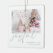 Modern 2 Foto Joful Blue Script Weihnachten Keramikornament (Links)
