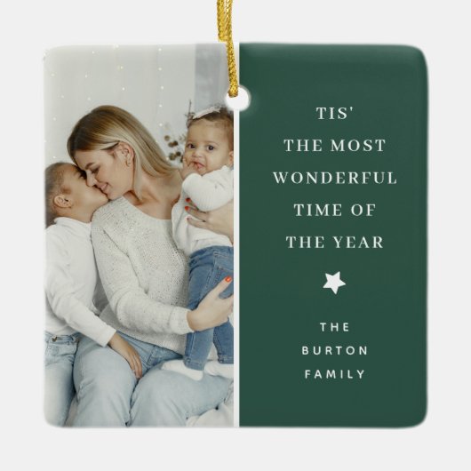 Modern 2 Foto Keepake Weihnachtsgeschenk Keramikornament (Vorderseite)