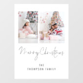 Modern 2 Foto Name Script Frohe Weihnachten Fensteraufkleber (Blatt)