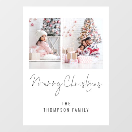 Modern 2 Foto Name Script Frohe Weihnachten Fensteraufkleber (Blatt)