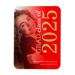 Modern 2 Foto Red Gold 2025 Abschluss Ankündigung Magnet