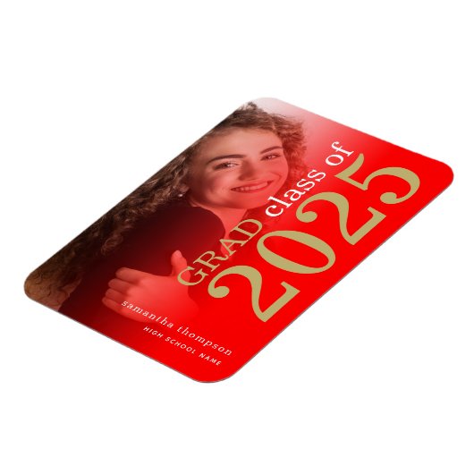 Modern 2 Foto Red Gold 2025 Abschluss Ankündigung Magnet (Linke Seite)