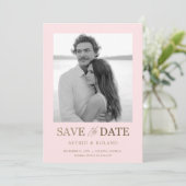 Modern 2 Foto Rosa und Gold Save the Date (Stehend Vorderseite)