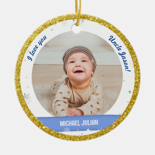 Modern 2 Fotos Baby Boy First Christmas Onkel Keramik Ornament (Vorne)