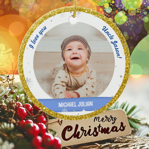 Modern 2 Fotos Baby Boy First Christmas Onkel Keramik Ornament