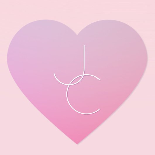 Modern 2 Overlapping Initials | Pink Ombre Herz-Aufkleber