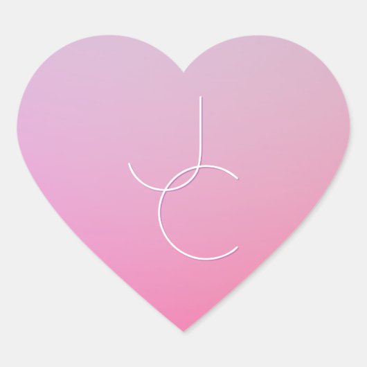 Modern 2 Overlapping Initials | Pink Ombre Herz-Aufkleber (Vorderseite)