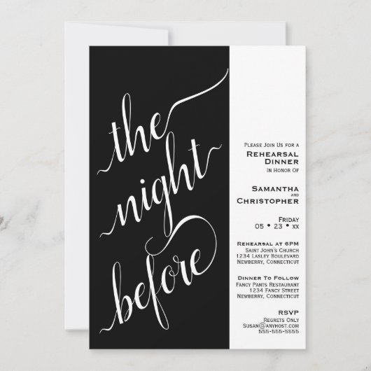 Modern 2 Pane Hochzeit Probe Dinner Black Einladung (Vorderseite)