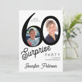 Modern 2 photo black and white 60th Birthday Party Einladung (Stehend Vorderseite)