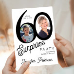 Modern 2 photo black and white 60th Birthday Party Einladung<br><div class="desc">Trendy bold typography women's 60th birthday surprise party invitation with 2 photos then and now and modern white and black design in retro style script. Easy to personalize with your text and pictures.     Digital download available, </div>