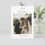 Modern 2 Photo Love & Thanks Script Wedding Dankeskarte (Stehend Vorderseite)