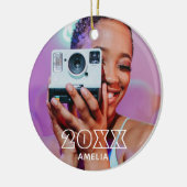 Modern 2 Photo Name Retro Christmas Holiday Keramik Ornament (Links)