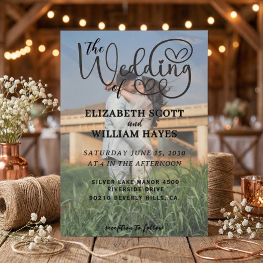 Modern 2 Photo QR Code Romantic Script Wedding Inv Einladung