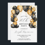 Modern 30. Geburtstag Party Black Gold Einladung<br><div class="desc">Feiern Sie diesen Meilenstein mit einer modernen und raffinierten Einladung! Mit einem weißen Hintergrund mit schimmernden Goldballons und glänzenden Goldfischen-Glitzer-Konfetti. Personalisieren Sie Ihre Veranstaltungsdetails. Erhältlich in Print,  als digitaler Download oder beides! Sie können abgerundete Ecken für eine zusätzliche Touch von Eleganz hinzufügen.</div>