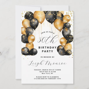 Modern 30. Geburtstag Party Black Gold Einladung