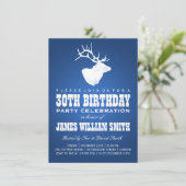 Modern 30. Geburtstag Party Deer Blue Einladung (Stehend Vorderseite)