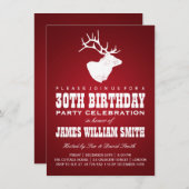 Modern 30. Geburtstag Party Deer Red Einladung (Vorne/Hinten)