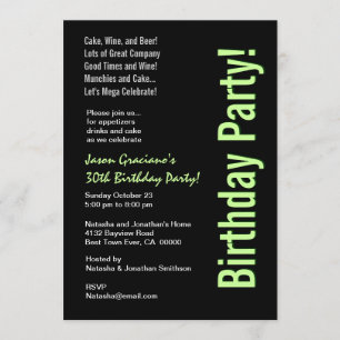 Modern 30. Geburtstag Schwarz-weiß Lime Green W182 Einladung