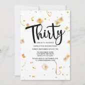 Modern 30. Geburtstag Weiß Schwarz | Gold Birthday Einladung (Vorderseite)