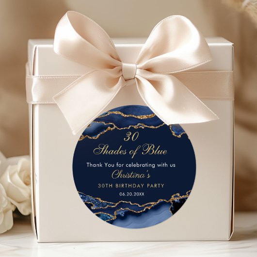 Modern 30 Shades of Blue Birthday Party  Runder Aufkleber