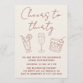 Modern 30th Cheers to Thirty Cocktail Birthday  Einladung (Vorderseite)