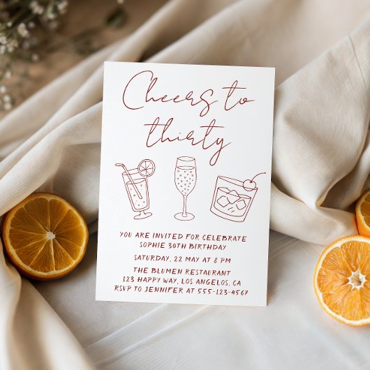 Modern 30th Cheers to Thirty Cocktail Birthday Einladung