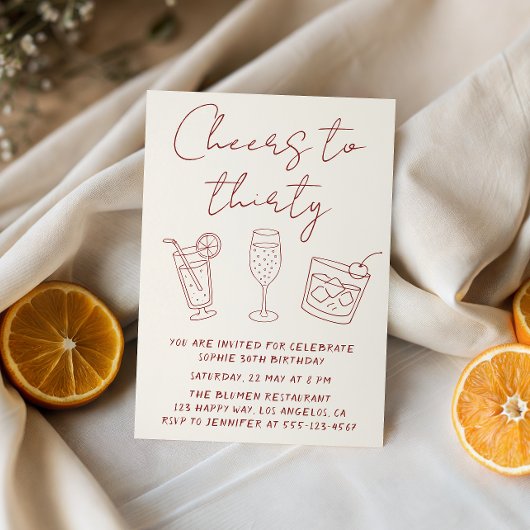 Modern 30th Cheers to Thirty Cocktail Birthday  Einladung