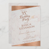 Modern 35. Geburtstag Marmorkupfer Schrägschrift Einladung (Vorne/Hinten)