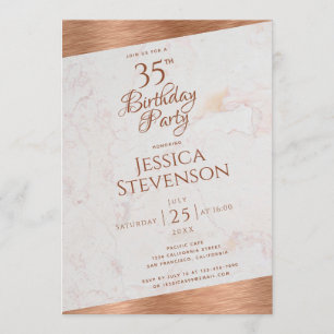 Modern 35. Geburtstag Marmorkupfer Schrägschrift Einladung