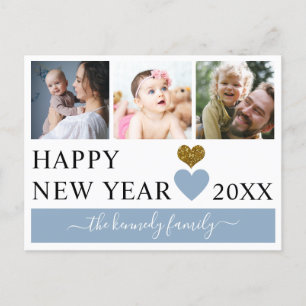 Modern 3 Family Foto Collage Happy New Year 2022 Feiertagspostkarte